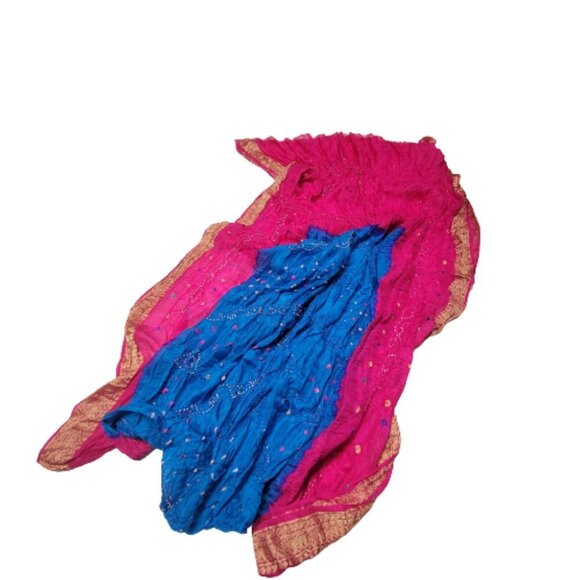 Silk Pink and Blue Scarf Silk Dupatta - Picture 3 of 8